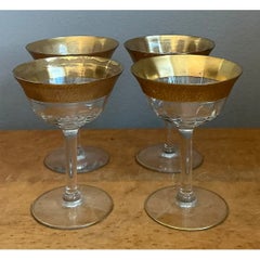 Vintage Gold Plated Rim Coupe Glasses - Set of 4