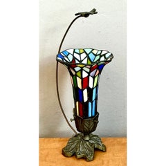 Vintage Stained Glass and Metal Table Lamp