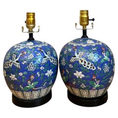 Vintage Floral Ceramic Table Lamps - Pair