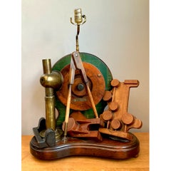 Vintage Wood and Metal Maritime Assemblage Lamp