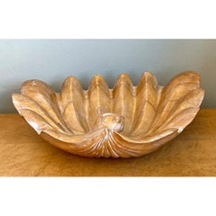 Vintage Carved Wood Clam Shell Bowl