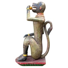 Vintage Painted Wood Monkey Sculpture