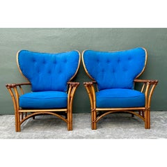 Paire de fauteuils de salon vintage en rotin Heywood Wakefield