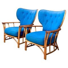 Paire de fauteuils de salon vintage en rotin Heywood Wakefield