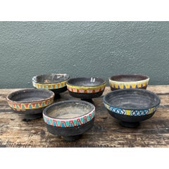 Vintage Painted Ceramic Pedestal Bowls - Set of 6