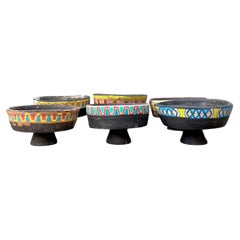 Vintage Painted Ceramic Pedestal Bowls - Set of 6