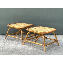 Vintage Rattan Low Stools - Pair