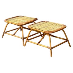 Vintage Rattan Low Stools - Pair