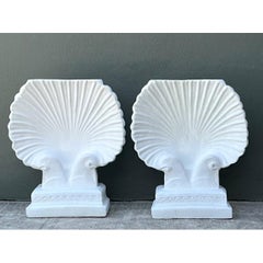 Vintage Cast Cement Shell Form Pedestals - Pair