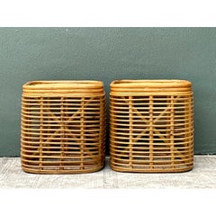 Vintage Woven Rattan Side Tables - Pair