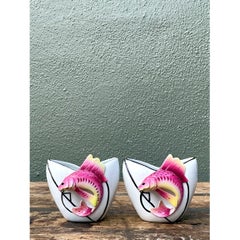 Vintage Stafford Ceramic Leaping Fish Vases - Pair