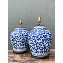 Vintage Monumental Ceramic Ginger Jar Table Lamps