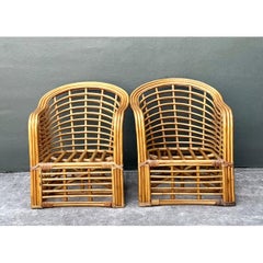 Vintage Stacked Rattan Lounge Chairs - Pair