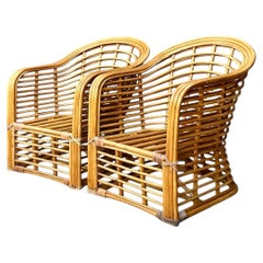 Vintage Stacked Rattan Lounge Chairs - Pair