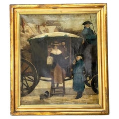 Vintage-Ölgemälde mit Kutschenszene in Rahmen