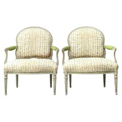 Vintage Louis XVI Style Printed Swag Armchairs - Pair