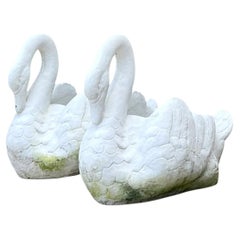Vintage Cast Concrete Swan Planters - Pair