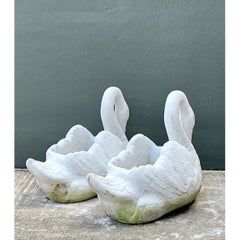 Vintage Cast Concrete Swan Planters - Pair