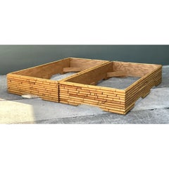 Vintage Stacked Rattan King Bed Base - Pair