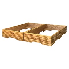 Vintage Stacked Rattan King Bed Base - Pair