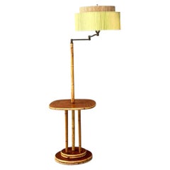 Vintage MCM Bamboo Floor Lamp with Integrated Table