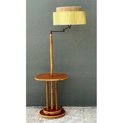 Vintage MCM Bamboo Floor Lamp with Integrated Table
