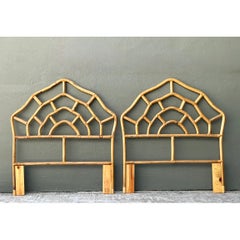 Vintage Rattan Web Twin Headboards - Pair
