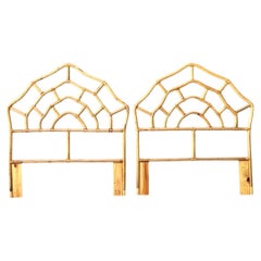 Vintage Rattan Web Twin Headboards - Pair