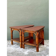Vintage Rattan Pie Slice Side Tables After Frankl