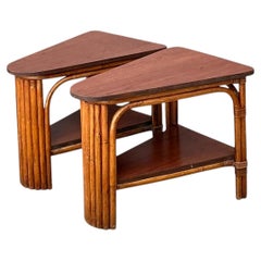 Vintage Rattan Pie Slice Side Tables After Frankl