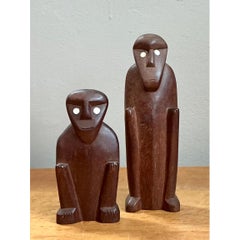 Vintage Abstract Carved Wood Figures - Set Of Two