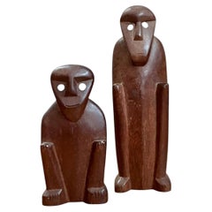 Vintage Abstract Carved Wood Figures - Set Of Two