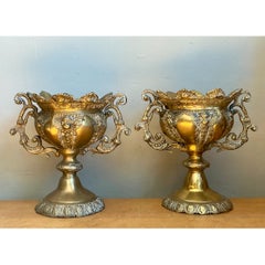 Vintage Brass Cherub Urns - A Pair