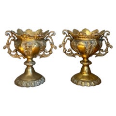 Vintage Brass Cherub Urns - A Pair