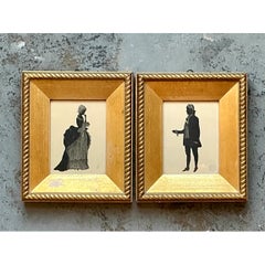 Vintage Silhouette Portraits in Gold Frames - Pair
