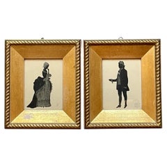 Vintage Silhouette Portraits in Gold Frames - Pair