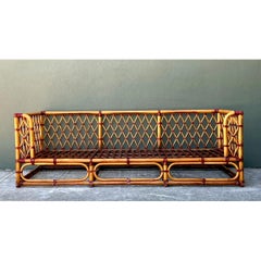 Vintage Trellis Rattan Sofa