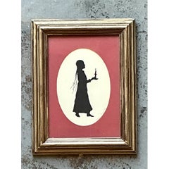 Vintage Silhouette Portrait of Woman in Gold Frame