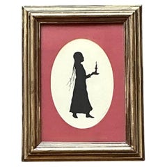 Vintage Silhouette Portrait of Woman in Gold Frame