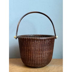 Vintage Woven Rattan Nantucket Basket with Handle