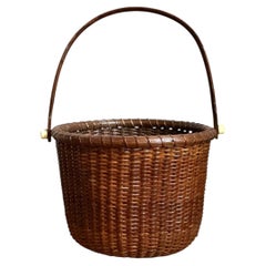 Vintage Woven Rattan Nantucket Basket with Handle