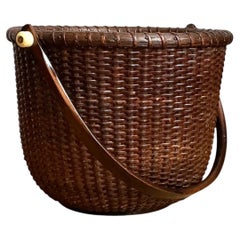 Vintage Woven Rattan Nantucket Basket with Handle