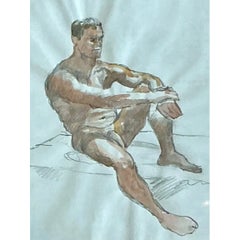 Schizzo vintage di un nudo maschile seduto
