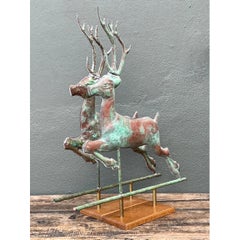 Vintage Leaping Deer Copper Weathervanes - A Pair