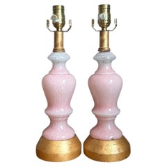 Vintage Pink Murano Blown Glass Table Lamps - Pair