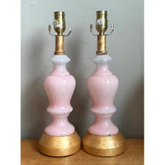 Vintage Pink Murano Blown Glass Table Lamps - Pair
