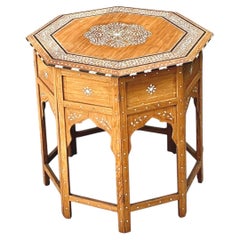 Vintage Inlaid Wood Octagonal Side Table