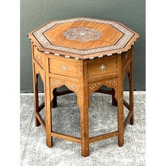 Vintage Inlaid Wood Octagonal Side Table