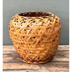 Vintage Woven Rattan Floor Basket
