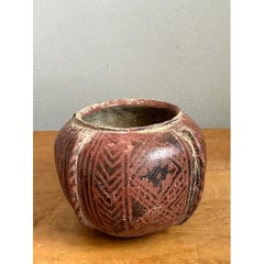 Vintage Red Geometric Patterned Ceramic Vase